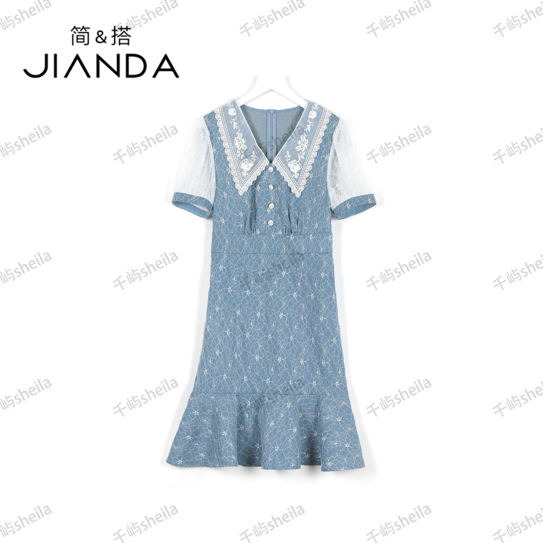 简&搭【千屿简搭】夏季时尚蕾丝气质轻奢牛仔连衣裙LYQ/0605-130367