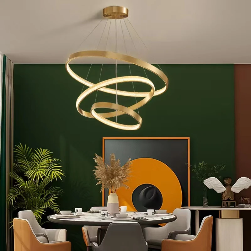 全铜现代客厅餐厅吊灯简约led餐厅灯具创意个性圆形卧室智能灯饰