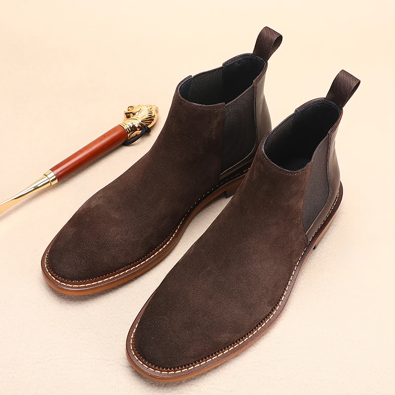 切尔西靴型男高帮短靴真皮男鞋英伦商务休闲磨砂皮马丁靴舒适耐磨