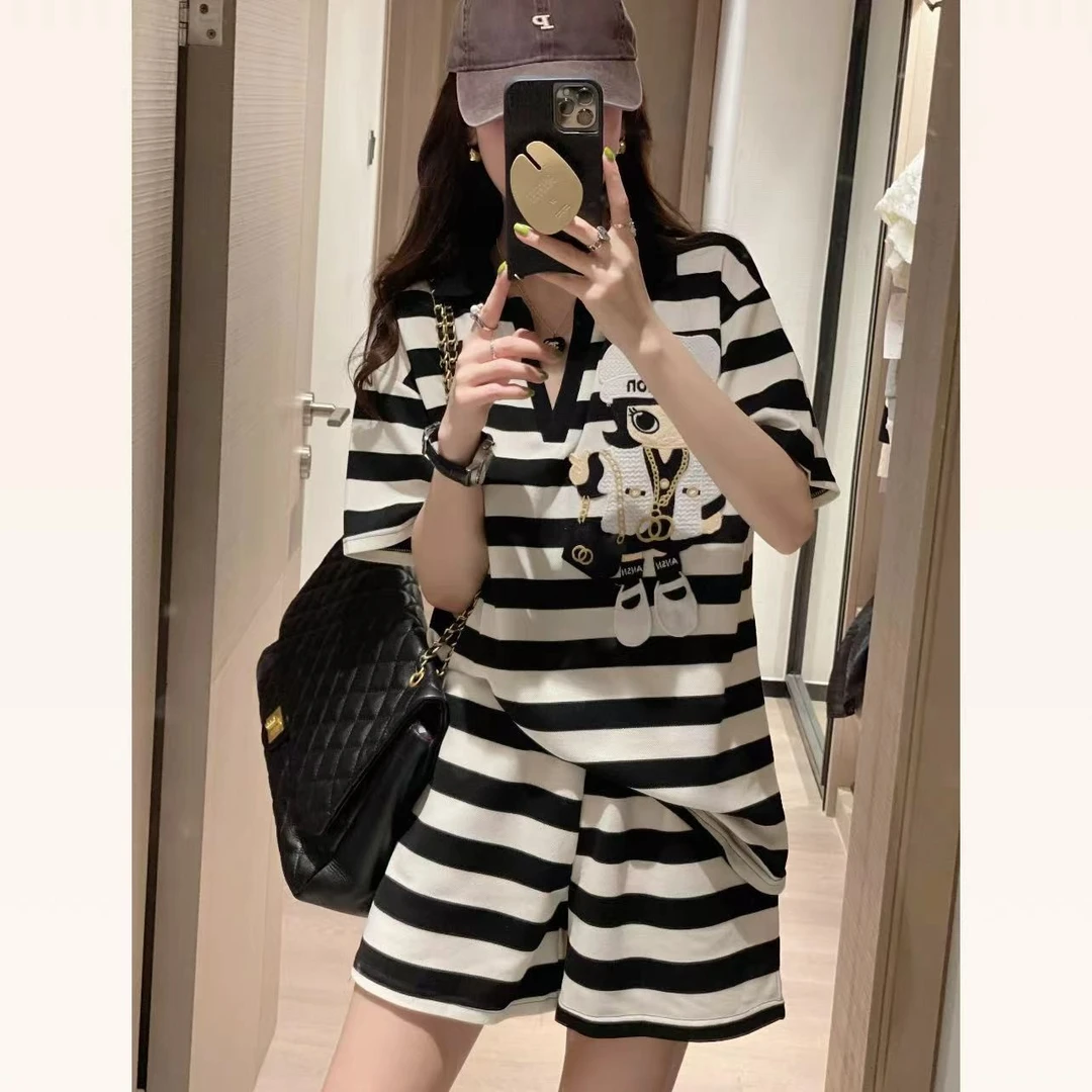 直播特J/休闲条纹T恤时尚套装女夏季设计感小众百搭