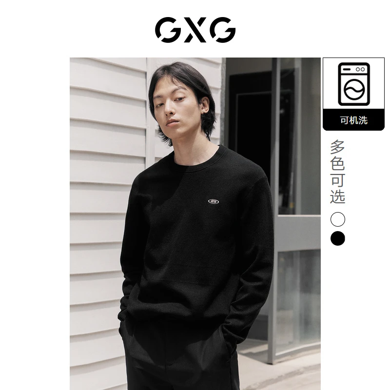 GXG男装 可机洗潮流印花圆领毛衫 2022年秋季新品#10D1200946G