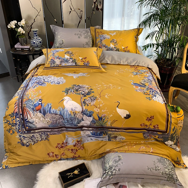 新中式中国风床品80支纯棉匹马棉数码印花四件套全棉1.8m床上用品