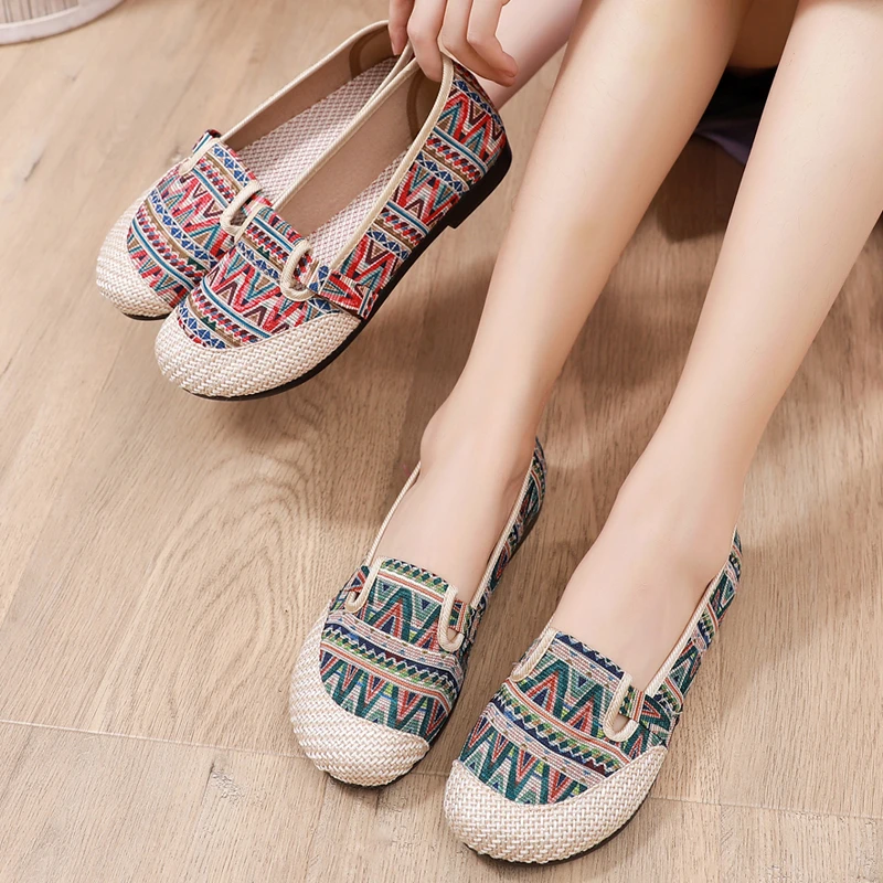 夏季亚麻布鞋高档女鞋老北京布鞋平底渔夫鞋软底软面豆豆鞋妈妈鞋