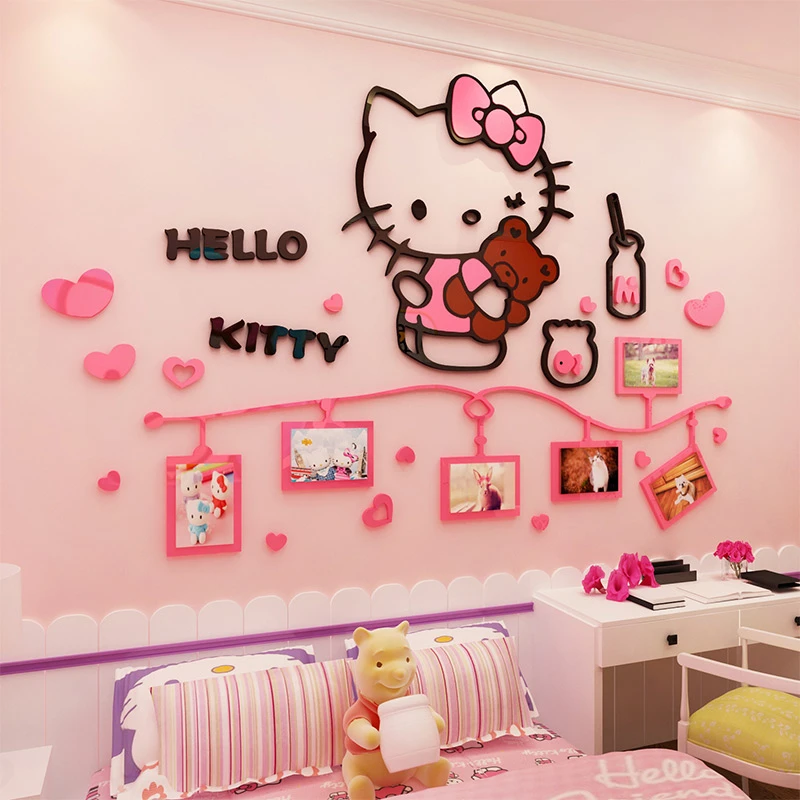 hellokitty卡通照片儿童房间墙面装饰公主女孩卧室床头布置3d立体