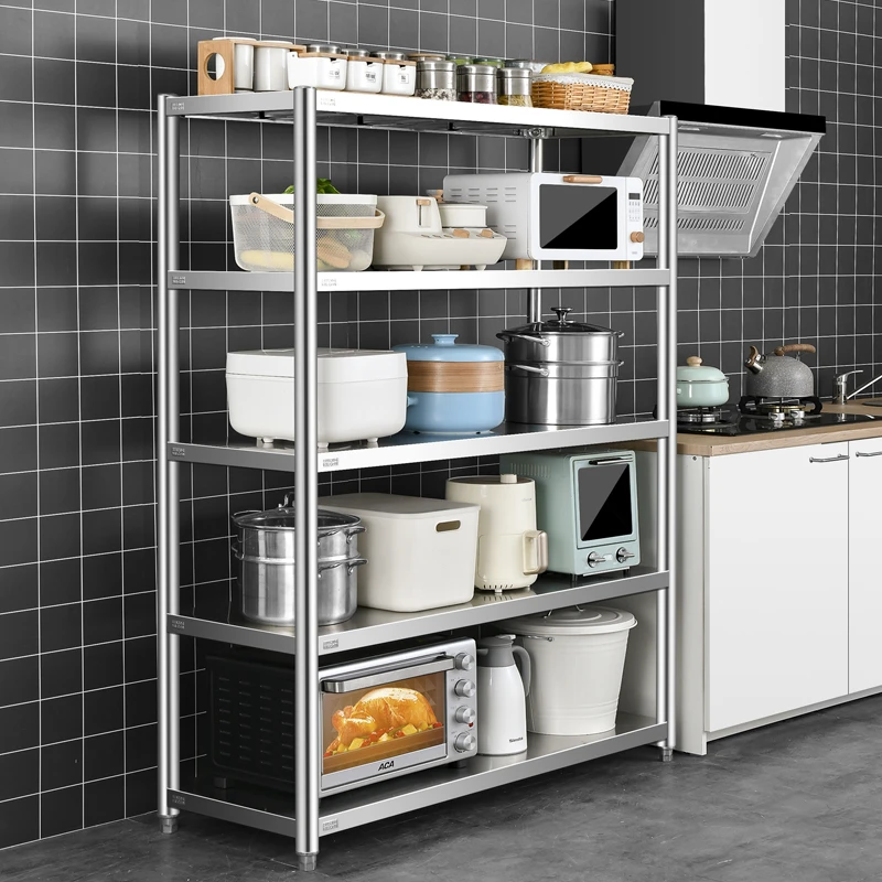 墨妃梵304不锈钢五层厨房置物架落地多层多功能收纳储物阳台货架