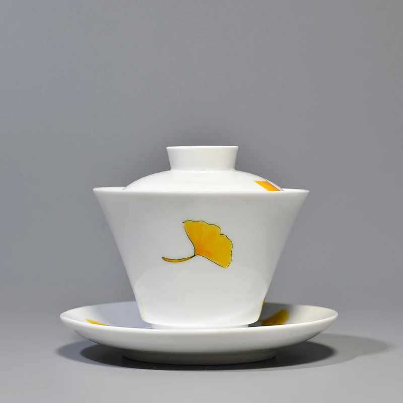 盖碗茶杯陶瓷薄胎手绘三才泡茶碗大号功夫敬茶杯手工泡茶器手抓壶