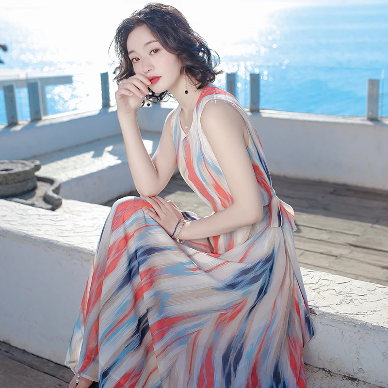 连衣裙雪纺碎花春夏新款时尚长裙夏超显瘦连衣裙#3005