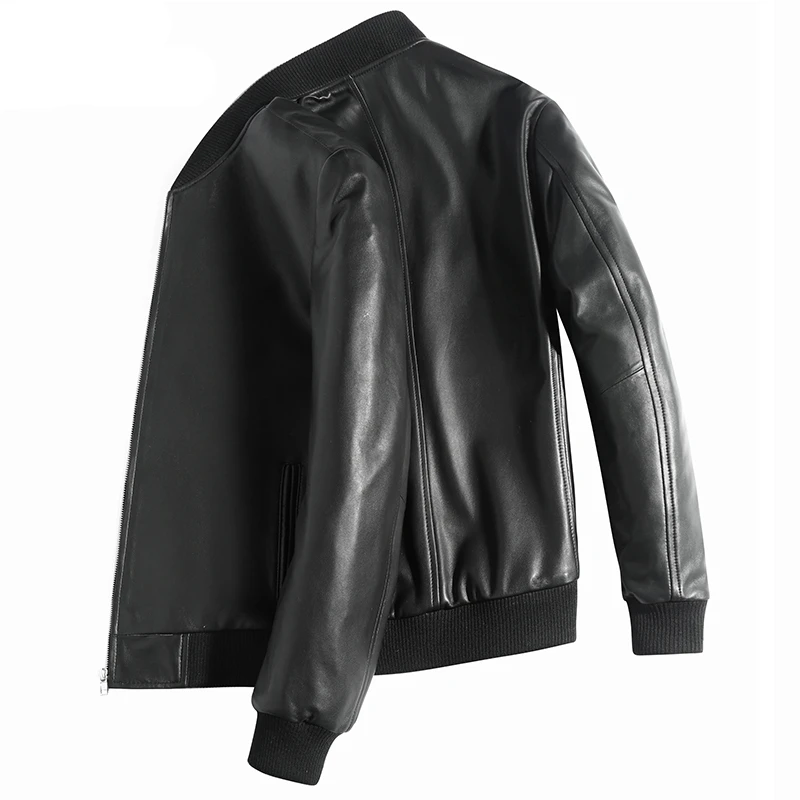 海宁真皮皮衣青年棒球新款时尚夹克真皮皮衣男春秋头层绵羊皮夹克