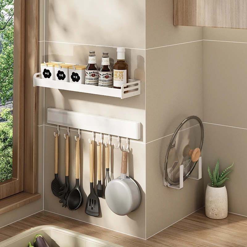 白色厨房挂钩架免打孔壁挂墙上挂杆置物架厨具挂架勺子铲子收纳架