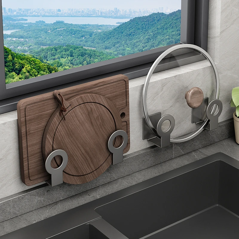 枪灰锅盖架子免打孔壁挂式厨房锅盖置物架墙上案板砧板菜板放置架