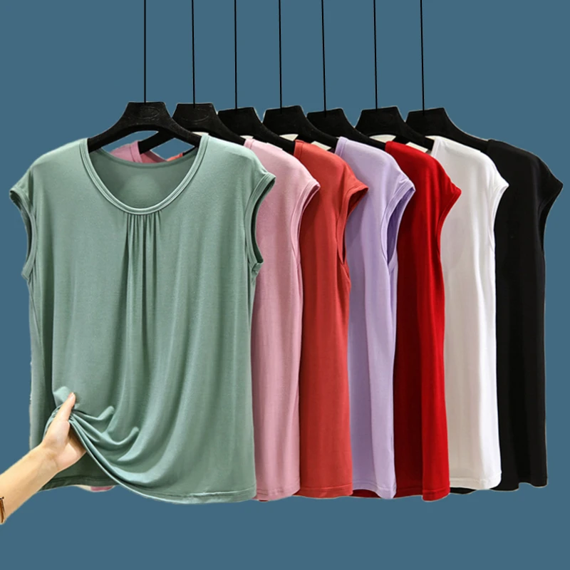 莫代尔简约T恤女大码家居服宽松背心加肥显瘦薄款内搭夏季上衣