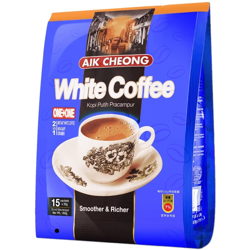 益昌老街马来西亚进口二合一白咖啡无蔗糖速溶袋装450g即饮浓醇