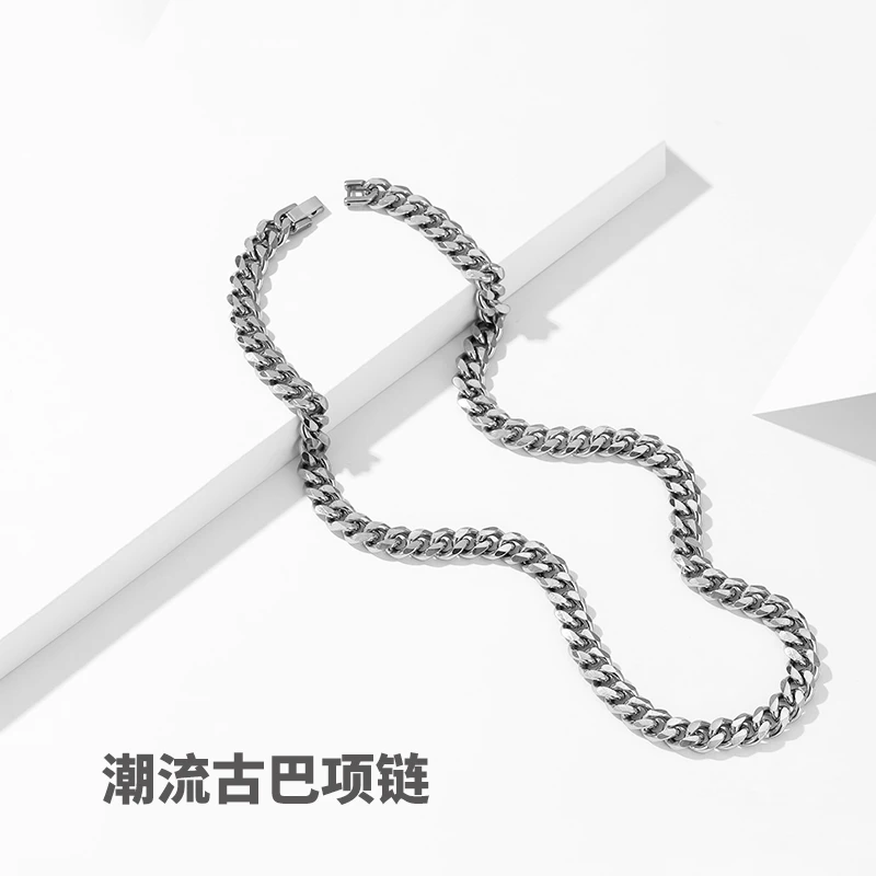 钛钢项链 六面磨古巴链不掉色男潮嘻哈钛钢粗锁骨项链子百搭生女