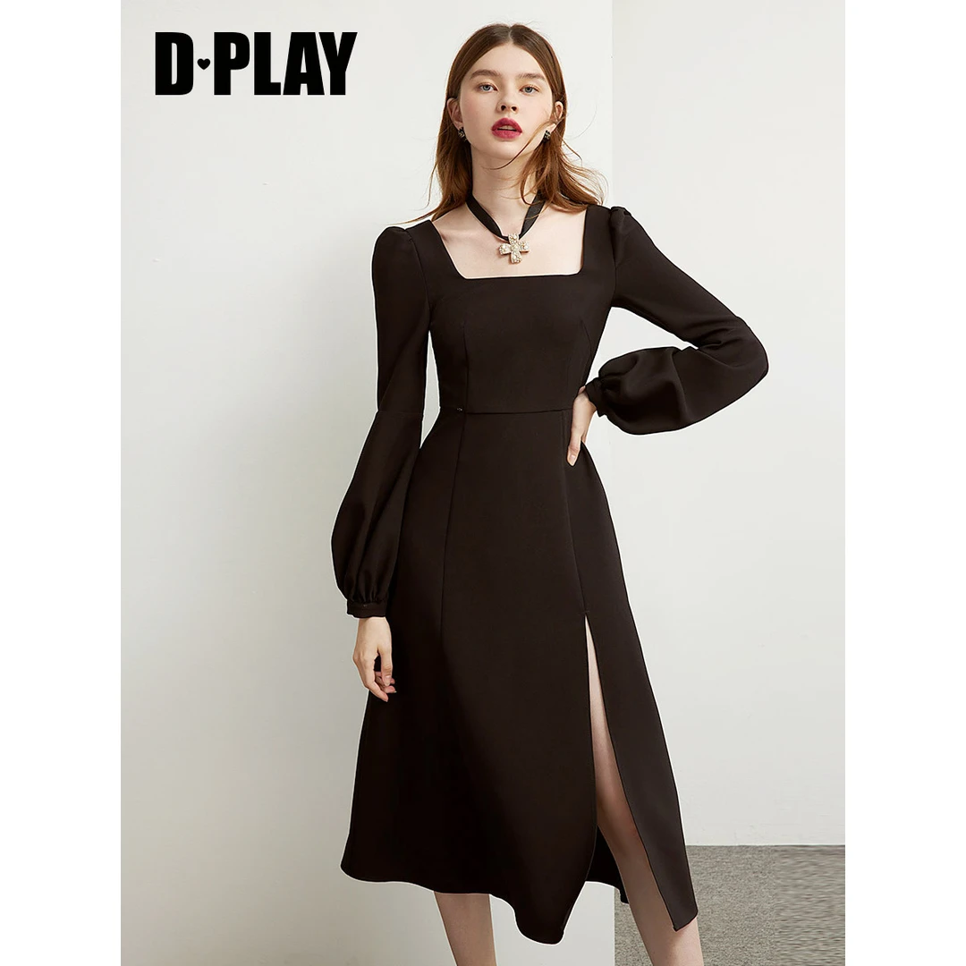 DPLAY德帕拉方领小黑裙法式复古连衣裙赫本红色礼服年会连衣裙