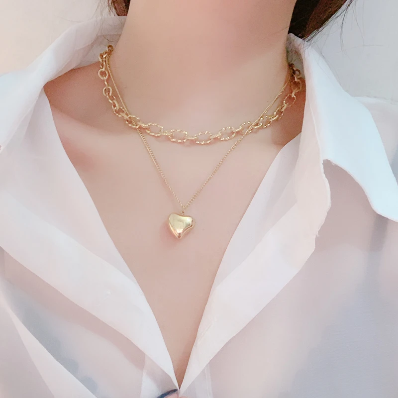 钛钢项链 轻奢双层叠戴桃心项链女时尚ins冷淡风爱心小众锁骨颈链