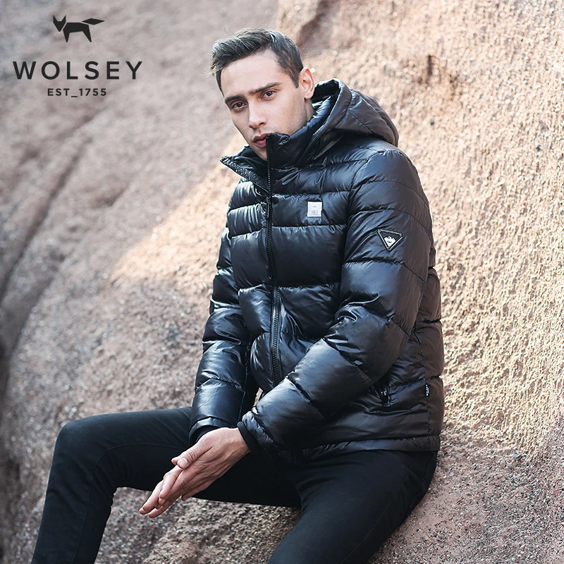 WOLSEY新品男士冬季羽绒服外套时尚防寒保暖连帽鹅绒加厚短款