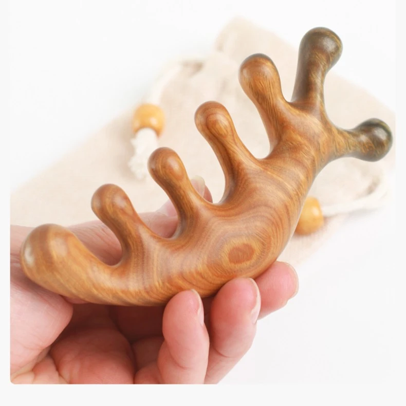 缘木轩绿檀触角梳子头部按摩经络五爪梳小巧男女士专用蓬松大齿梳