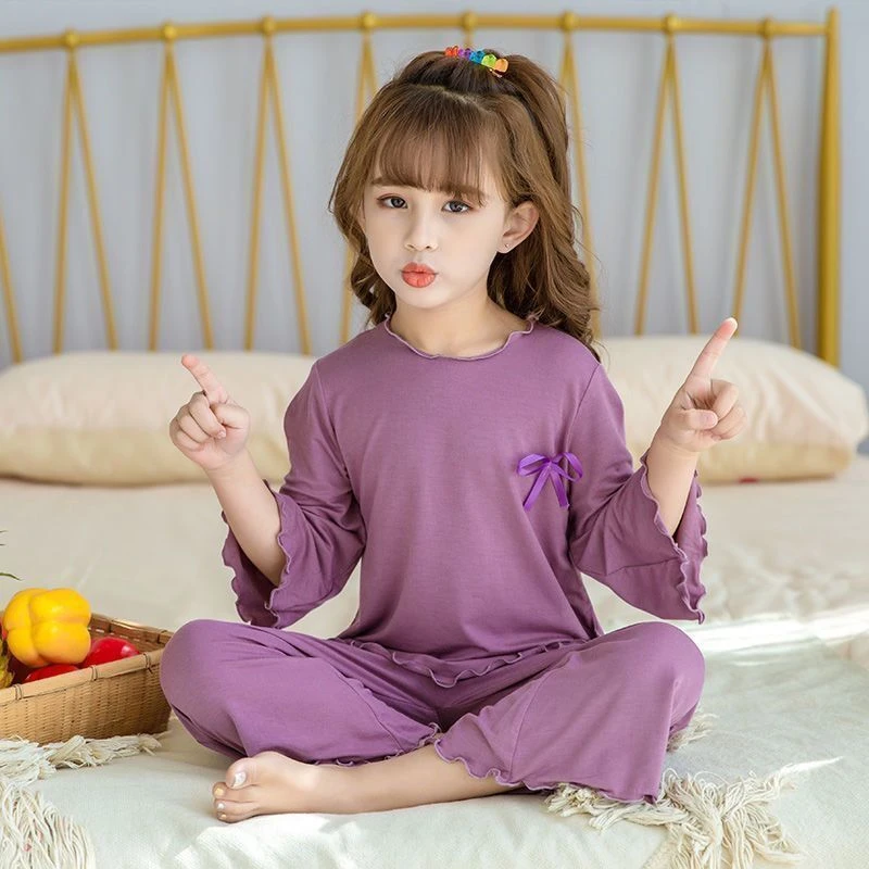 莫代尔儿童春秋薄款女童家居服宝宝夏季空调服小女孩宽松睡衣套装