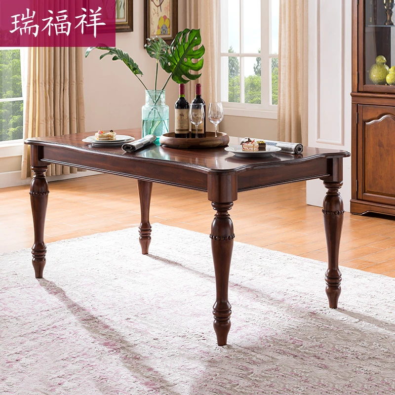 【今日福利】美式实木家用长餐桌1.4米长方形饭桌AA337