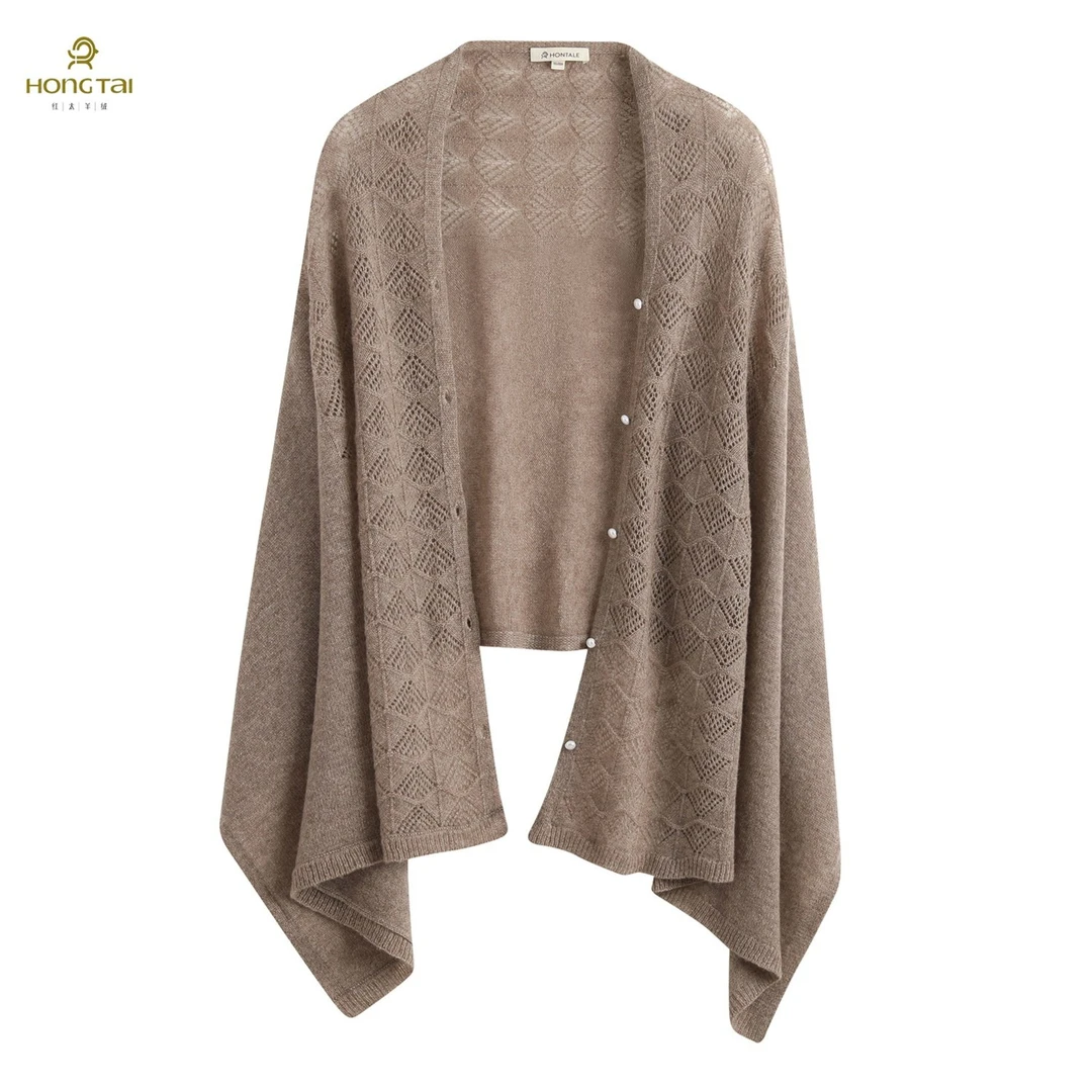 [100山羊绒]红太时尚气质秋冬镂空薄款针织披肩女士外搭111MW06