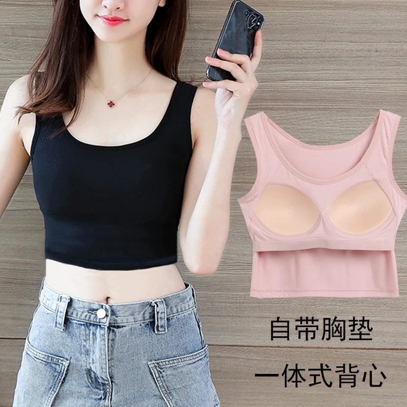 夏季半身短款瑜伽运动修身罩杯一体式吊带女养身舞蹈打底背心