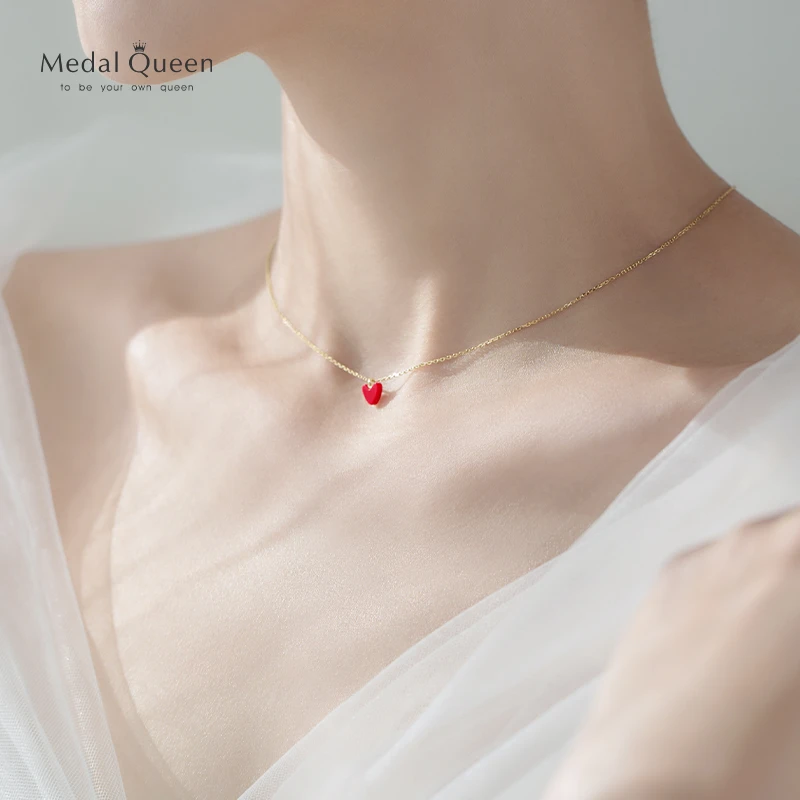 Medal Queen/美伦女王 链子925银 MINI小红心项链女锁骨红色爱心