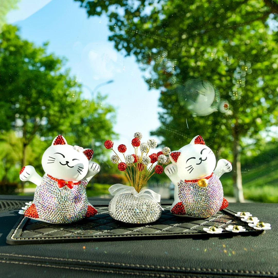 【萌月新品】情侣猫装饰车载土豪猫猫摆件汽车中控台摆件招财猫摆件