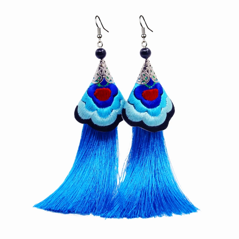 铜合金布艺耳饰 原创设计手工长耳饰民族风刺绣流苏耳环古风耳坠