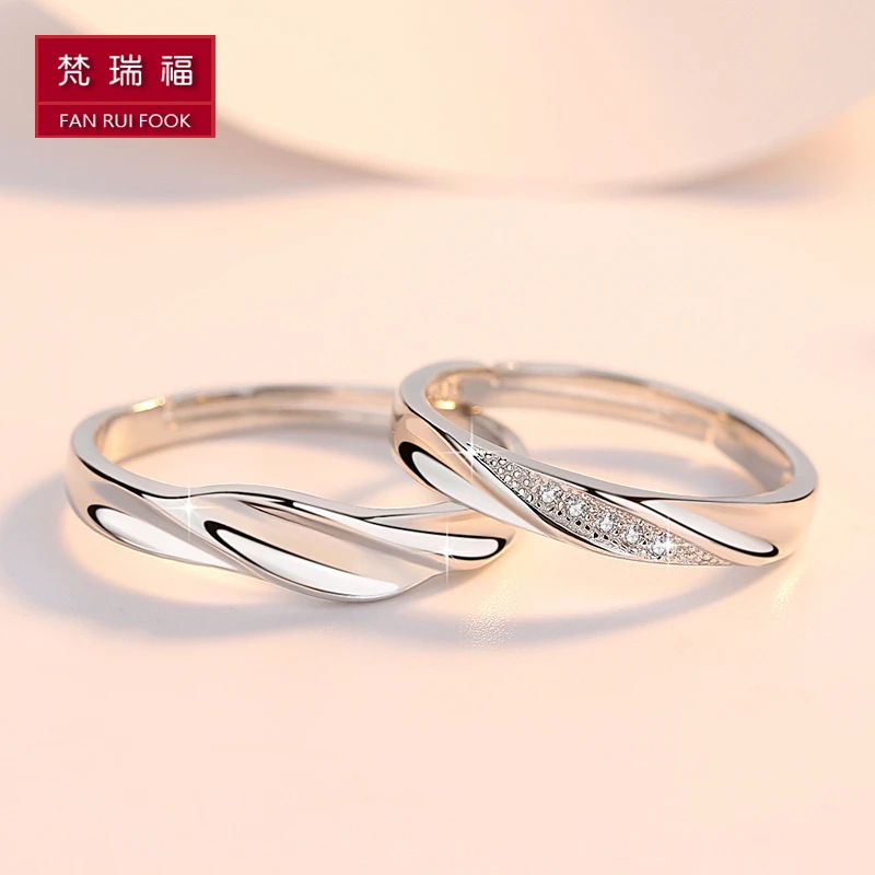 925银戒指 情侣银戒指一对日韩简约纯银活口对戒轻奢小众刻字礼物
