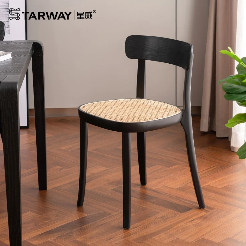 starway/星威实木餐椅现代简约藤编靠背家用酒店复古书房空间定制