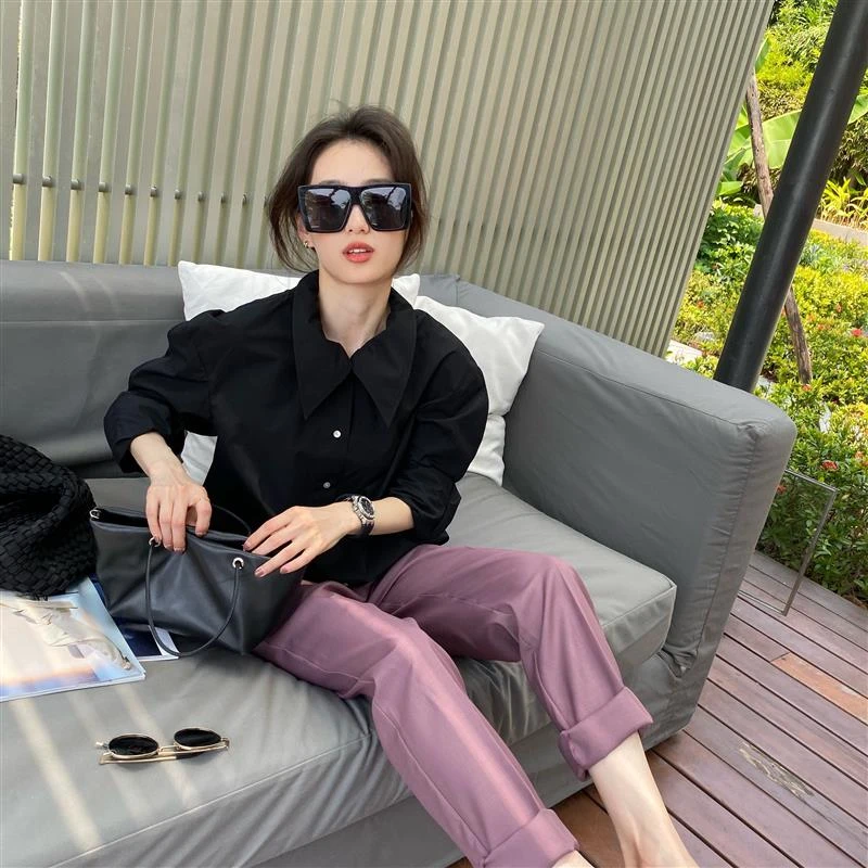 现货秒发！！ 松紧高腰垂感西装裤女直筒宽松显瘦百搭休闲长裤