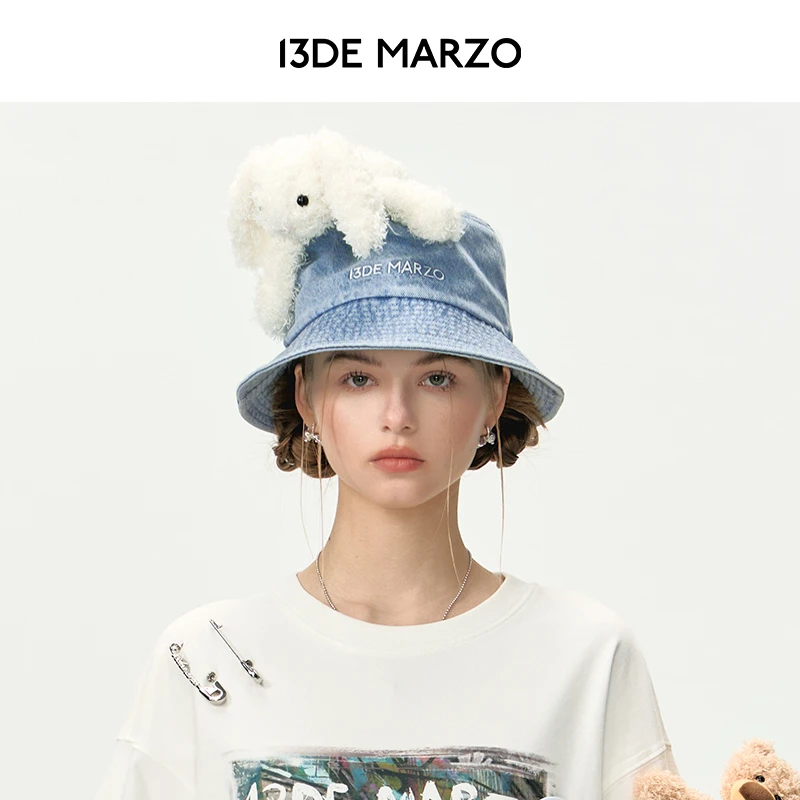 13DE MARZO男女同款 24春夏新款牛仔水洗渔夫帽个性户外遮阳帽子