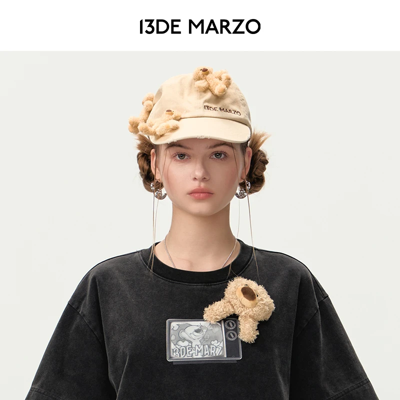 13DE MARZO男女同款小熊牛仔棒球帽时尚四季遮阳帽水洗专柜同款