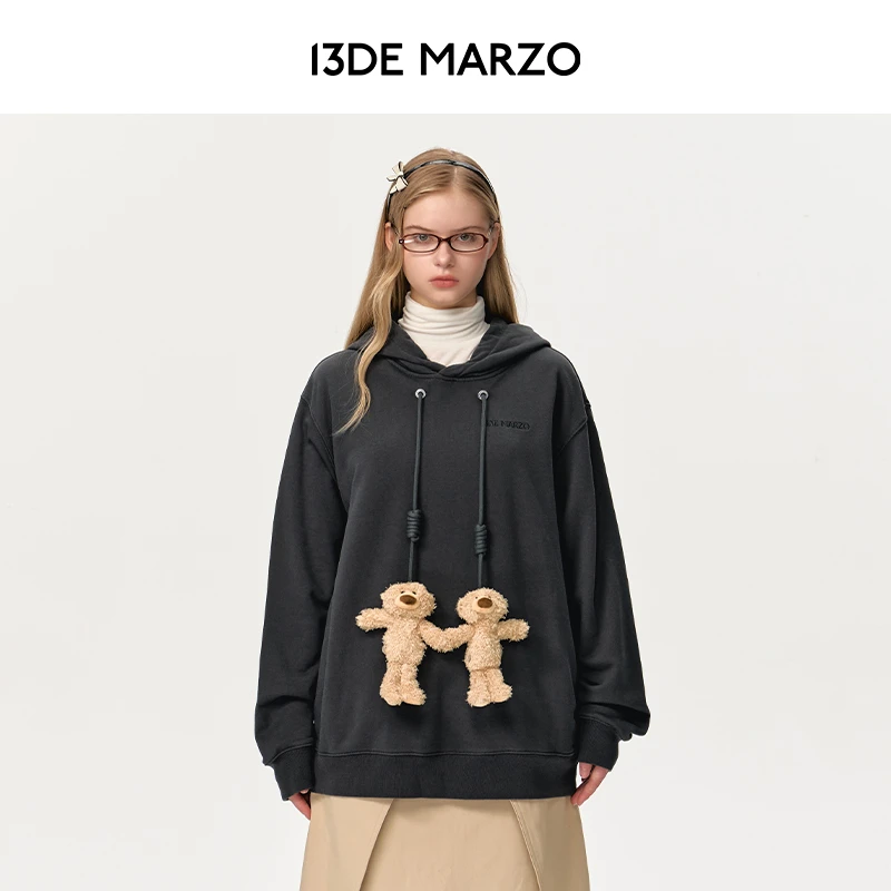 13DE MARZO男女同款24早秋新款磁吸牵手玩偶时尚连帽卫衣显瘦帽衫