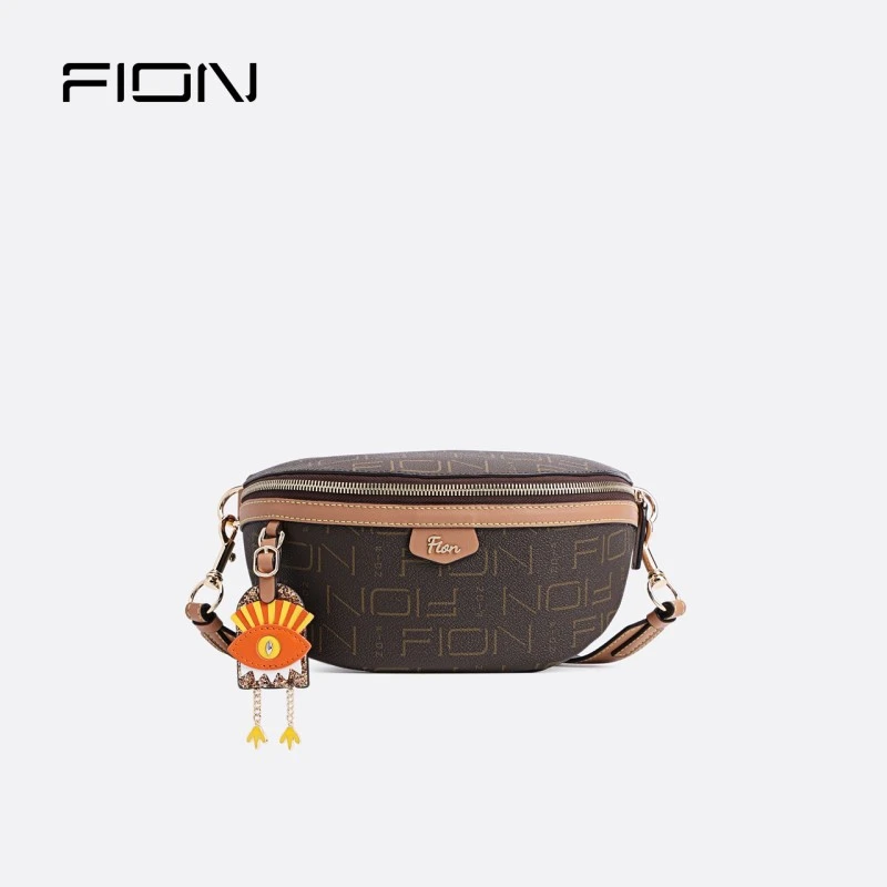 HZD菲安妮可爱小怪兽挂饰单肩包腰包经典印花女士包包FAAFJHB007