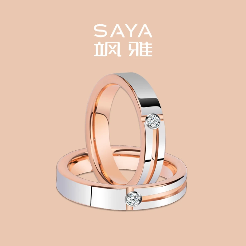 钨合金莫桑石戒指 男女小众情侣戒指结婚礼物莫桑石对戒尾戒J009