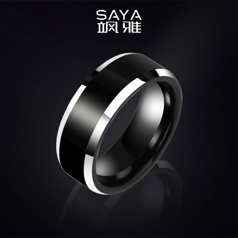 钨合金戒指 飒雅黑色简约男士指环时尚素圈开啤酒戒情侣J072&j270