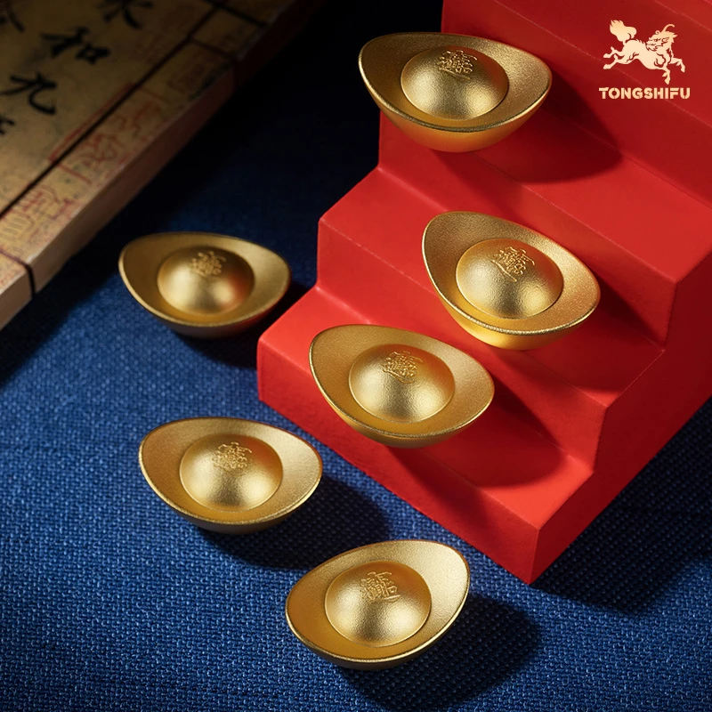 铜师傅《鎏镀实心铜元宝（小号）》客厅桌面铜摆件家居装饰工艺品