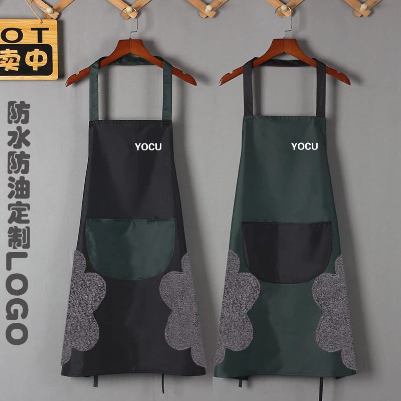 新款时尚简约围裙居家厨房做饭油画防水防油全包围裙