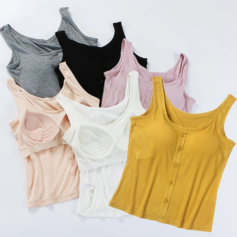 莫代尔打底外穿薄款吊带背心女一体式文胸带胸垫抹胸百搭美背短款