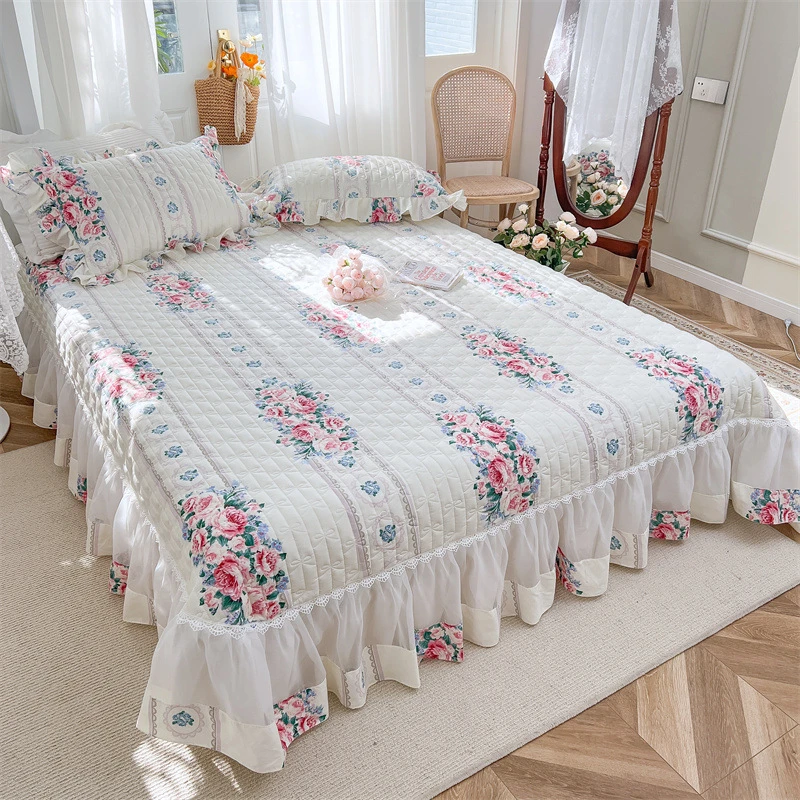 床品/Bedding小清新蕾丝边绗缝床品棉质～魅色