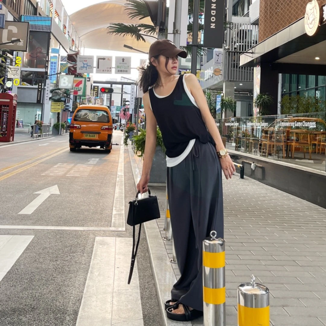 【然然私服】设计感小众高级时尚百搭显瘦显腿长腰部绑带拖地裤女