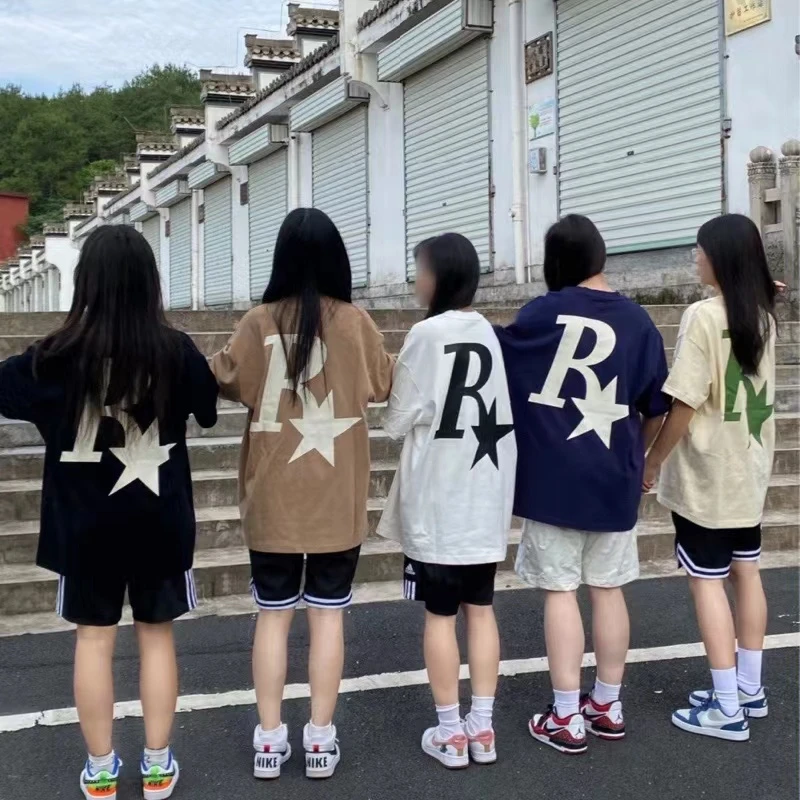 复古夏季R星t恤国潮牌美式高街百搭简约宽松潮流短袖男女半袖上衣