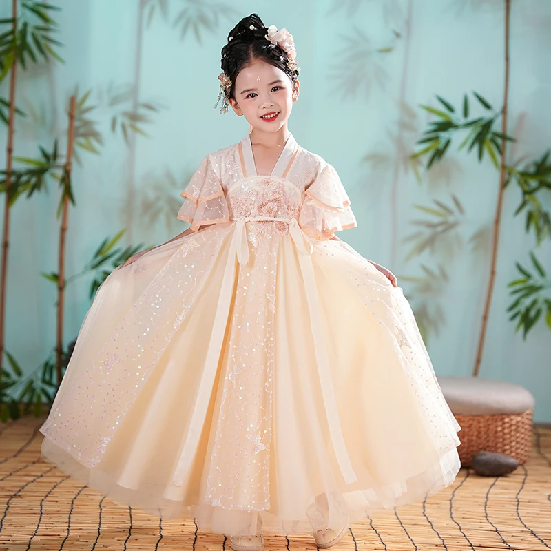 9934汉服女童夏短袖儿童公主中国风唐装古装襦裙连衣裙小女孩裙子