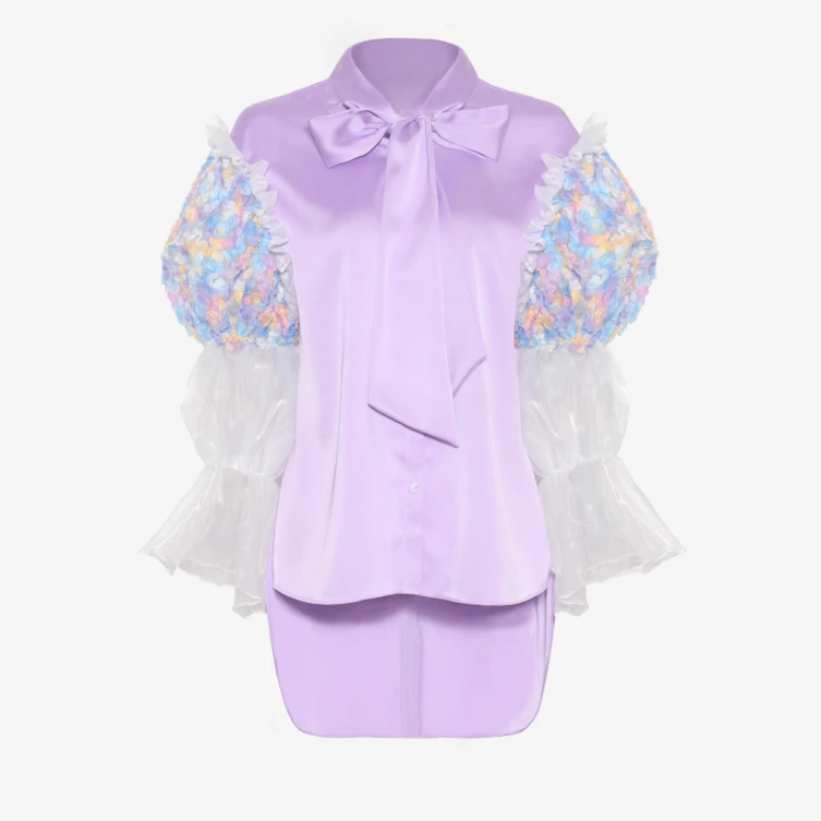 CHICCO MAO【官方正品】复古紫色花纱上衣C221-1252-65