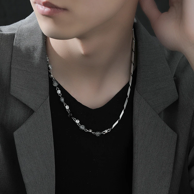 钛钢项链 男生帅气拼接锁骨链潮男嘻哈饰品男士潮牌配饰穿搭链