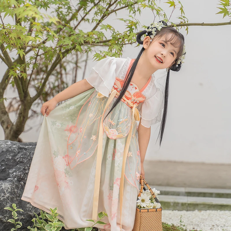 旗铂-青青子衿 儿童汉服春夏古风童装飘逸女童超仙连衣裙国风襦裙