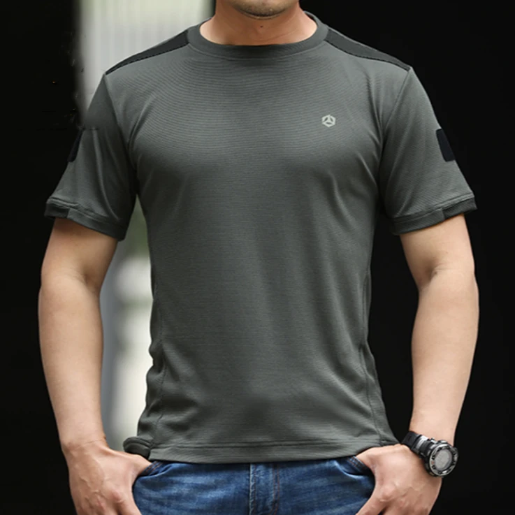 夏季户外速干健身半袖T恤大码休闲宽松跑步圆领户外运动排汗