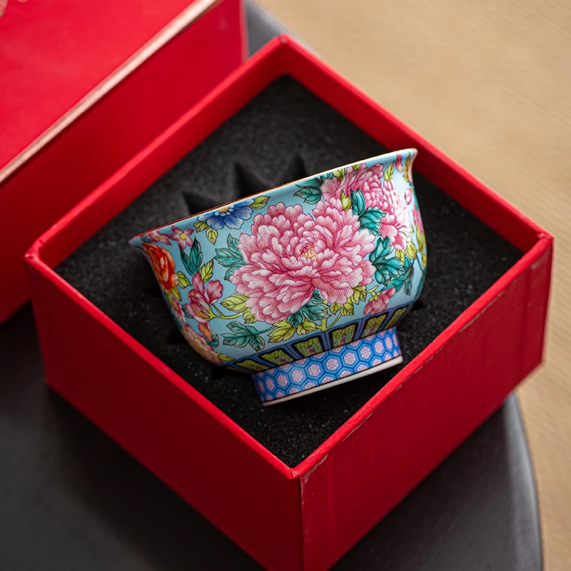 陶瓷珐琅彩主人杯个人杯功夫茶具泡茶杯品茗杯高档宫廷风礼盒装