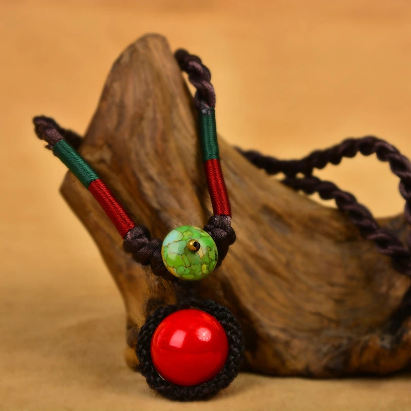 非金属布艺项链 民族风复古百搭项链女款锁骨链红球吊坠手工项圈